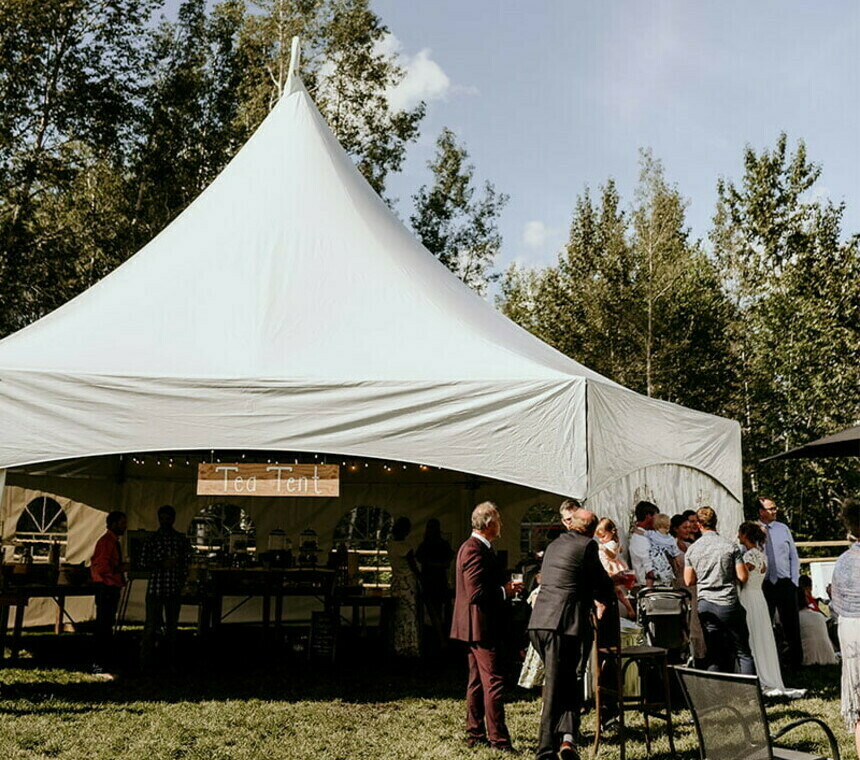 Tent Rentals Calgary featuring a 34 Hex Frame Tent Rentals on a wedding reception catering buffet