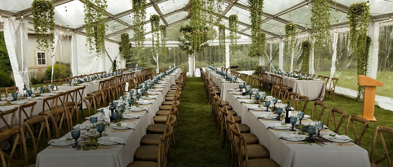 Special Event Rentals - Calgary Hero Banner - Green White and Rustic Wedding Under a Clearspan Tent