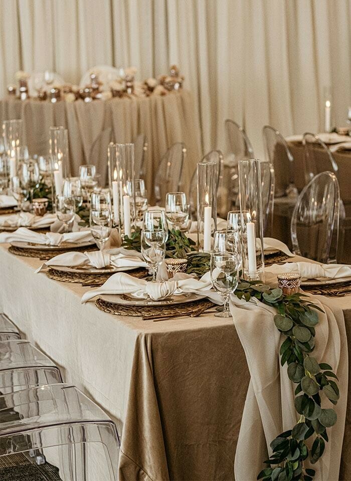 Special Event Rentals - Calgary's Wedding Rentals - Beige and Green Tablescape for Event Reception